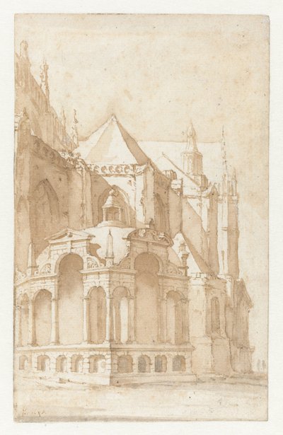 Beckeneelhuisje aan de Nieuwe Kerk te Amsterdam door Jan de Bisschop