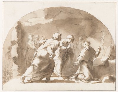 De H. Gregorius (?) in een grot door Jan de Bisschop