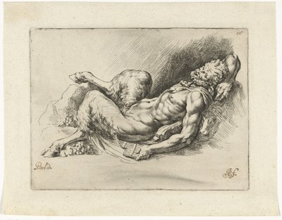 Liggende pan met twee druiventrossen door Jan de Bisschop