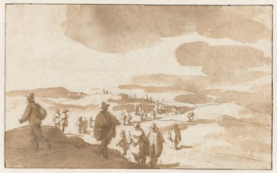 Mensen in de duinen te Scheveningen door Jan de Bisschop