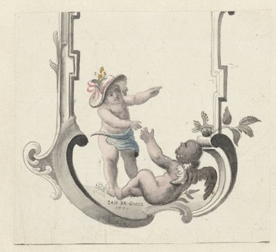 Ornament met twee spelende putti door Jan de Goeje
