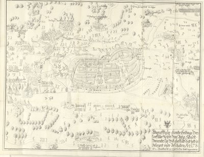 Beleg en inname van Deventer, 1578 door Jan de Lange (II) (signed by artist)