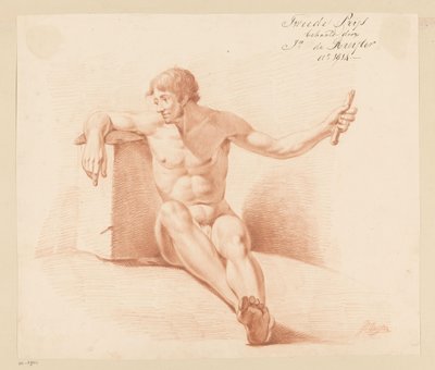 Zittend mannelijk naakt, van voren gezien (2e prijs 1814) door Jan de Ruyter