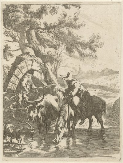 Herder en bepakte jongen bij een beek door Jan de Visscher