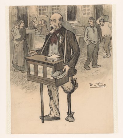 Oud-generaal als straatmuzikant door Jan de Waardt (signed by artist)