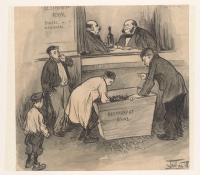 Voor Restaurant Royal - Den Haag, februari 1896 door Jan de Waardt (signed by artist)