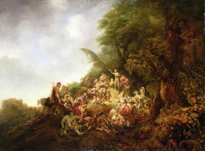 Sint Johannes de Doper predikt voor een menigte door Jan or Joan van Noordt