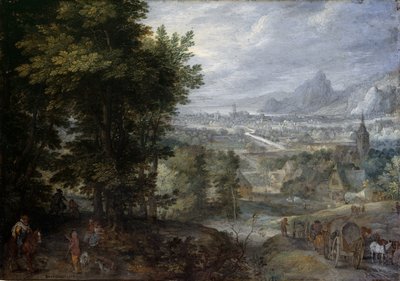 Een bebost landschap door Jan the Elder Brueghel