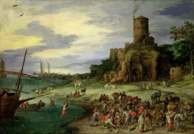 Vissers aan de kust door Jan the Elder Brueghel