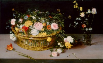 Bloemen in een Mand en een Vaas, 1615 door Jan the Elder Brueghel