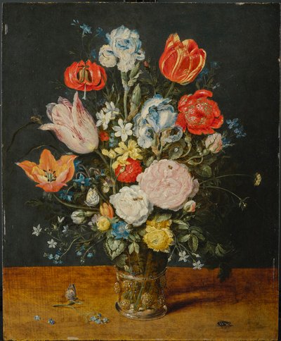 Bloemen in een glazen beker, na 1608 door Jan the Elder Brueghel
