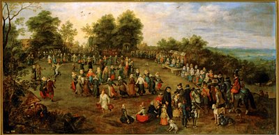 Volksdans voor de aartshertogen ... (schilderij op doek) door Jan the Elder Brueghel