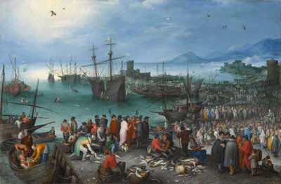 Havengezicht met het vertrek van Sint Paulus uit Caesarea door Jan the Elder Brueghel