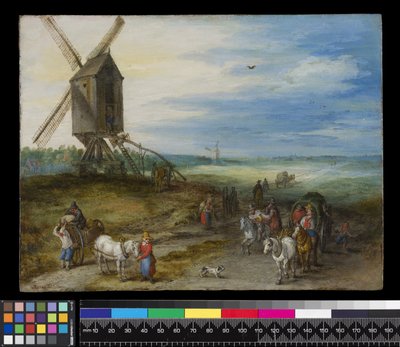 Landschap met molen en karren, ca. 1611 door Jan the Elder Brueghel