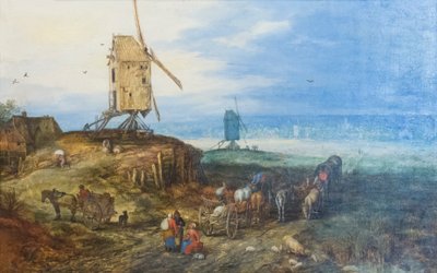 Landschap met windmolens door Jan the Elder Brueghel