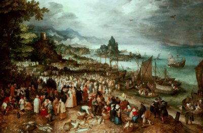 Haven met de preek van Christus door Jan the Elder Brueghel