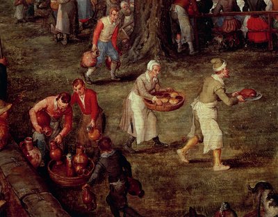 Obers die eten en wijn dragen door Jan the Elder Brueghel