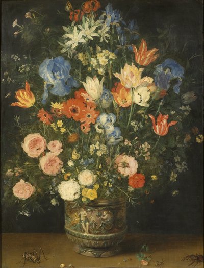 Stilleven met bloemen in een gebeeldhouwde vaas, ca. 1620-24 door Jan the Elder Brueghel