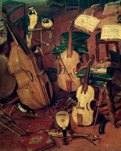Snaren en papegaaien, detail van Allegorie van de vijf zintuigen door Jan the Elder Brueghel