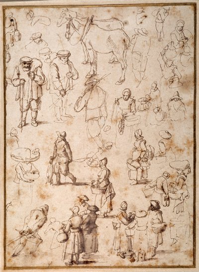 Studies van boeren uit het leven door Jan the Elder Brueghel
