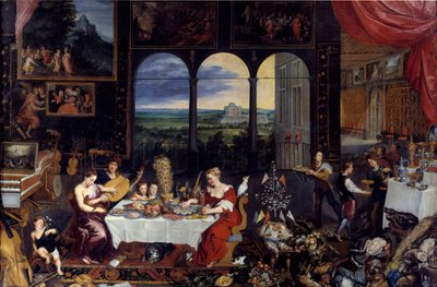 Smaak, Gehoor en Aanraking, 1618 door Jan the Elder Brueghel