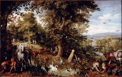 Het Eeuwige Paradijs Alle dieren van de schepping vertegenwoordigd in paren door Jan the Elder Brueghel