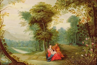 De rust tijdens de vlucht naar Egypte door Jan the Elder Brueghel