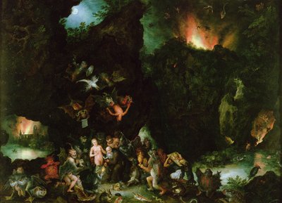 De verzoeking van St. Antonius - Hel, 1594 door Jan the Elder Brueghel