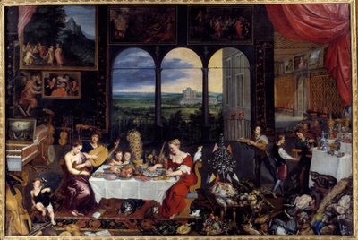 De smaak, het gehoor en de tast. Allegorie van de vijf zintuigen door Jan the Elder Brueghel