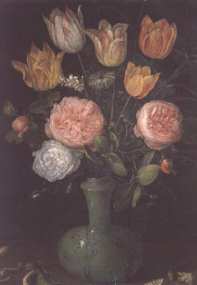 Vaas met bloemen en diamanten op de tafel door Jan the Elder Brueghel
