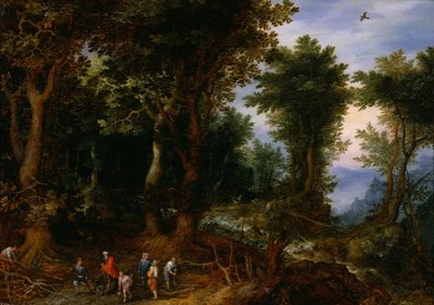 Boslandschap met Abraham en Isaac, 1599 door Jan the Elder Brueghel