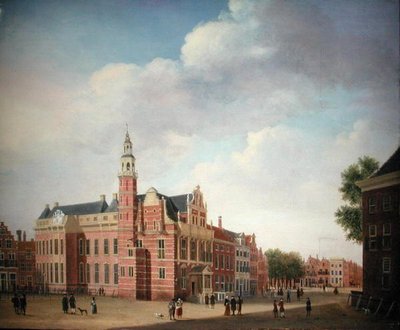 Uitzicht op het oude stadhuis, Den Haag door Jan the Elder Ekels