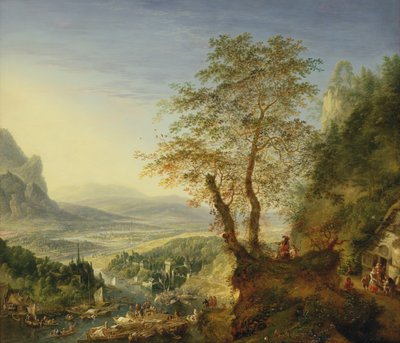 Een capriccio rivierlandschap door Jan the Elder Griffier