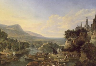 Laden van Aken op de Rijn door Jan the Elder Griffier