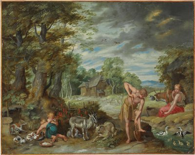 Adam aan het werk in een veld, uit Het verhaal van Adam en Eva door Jan Brueghel the Younger