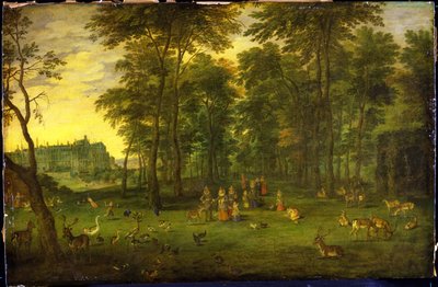 Aartshertog Albrecht VII van Oostenrijk en Aartshertogin Isabella Clara Eugenia wandelend in het park van het koninklijk kasteel in Brussel, 1621 door Jan Brueghel the Younger
