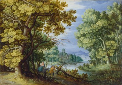 Boslandschap met vlucht naar Egypte, ca. 1620-50 door Jan the Younger Brueghel