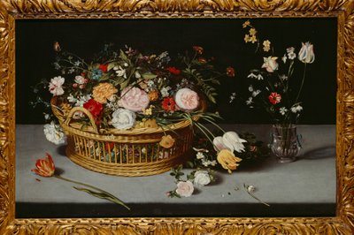 Stilleven met mand en vaas met bloemen door Jan the Younger Brueghel