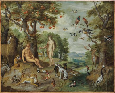 De Verleiding van Adam, uit Het Verhaal van Adam en Eva door Jan Brueghel the Younger