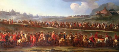 Een Turkse Karavaan buiten Constantinopel door Jan van (attr. to) Huchtenburgh