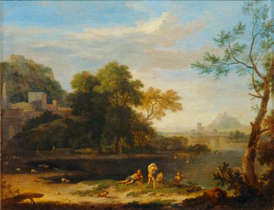 Landschap met badgasten ... door Jan van (follower of) Huysum