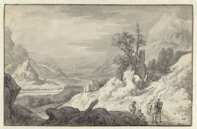 Berglandschap met een rivierdal door Jan van Aken