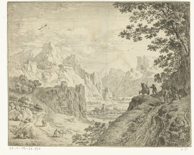 Rivierlandschap met reizigers door Jan van Aken