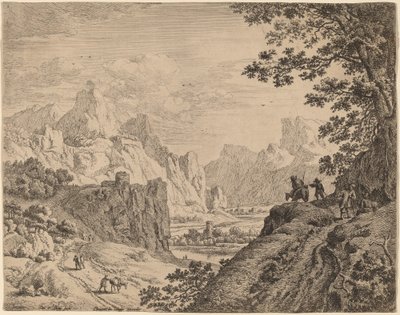 Uitzicht op de Rijn door Jan van Aken after Herman Saftleven