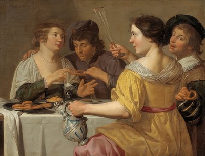 De pretzeletende mensen. 1630-40 door Jan van Bijlert