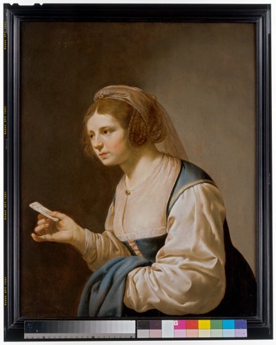 Een jong meisje met een brief door Jan van Bijlert or Bylert