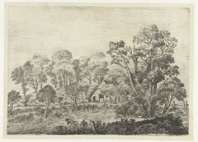 Landschap met boerderij bij een vijver door Jan van Brosterhuyzen