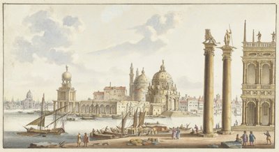 Gezicht op de Sta. Maria della Salute vanaf het S. Marcoplein te Venetië door Jan van Call (I)