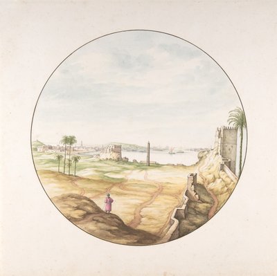 Uitzicht op de obelisk van Thutmosis III gezien vanaf de muren van Alexandrië door Jan van Call