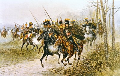 Napoleon en zijn staf verrast door Kozakken door Jan van Chelminski